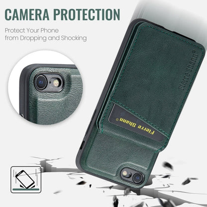 For iPhone SE 2022 / SE 2020 / 8 / 7 Fierre Shann Cowhide Vertical Flip Magnetic Card Holder Phone Case(Green)