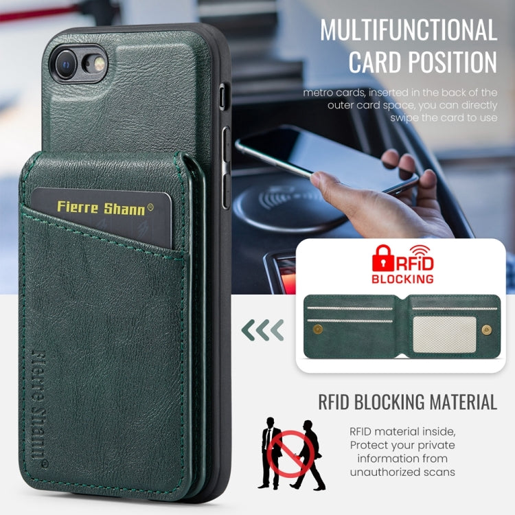 For iPhone SE 2022 / SE 2020 / 8 / 7 Fierre Shann Cowhide Vertical Flip Magnetic Card Holder Phone Case(Green)