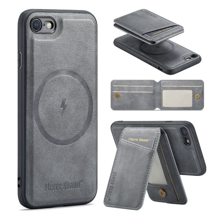 For iPhone SE 2022 / SE 2020 / 8 / 7 Fierre Shann Cowhide Vertical Flip Magnetic Card Holder Phone Case(Grey)