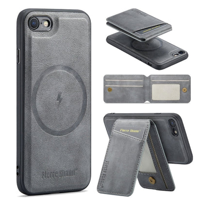 For iPhone SE 2022 / SE 2020 / 8 / 7 Fierre Shann Cowhide Vertical Flip Magnetic Card Holder Phone Case(Grey)