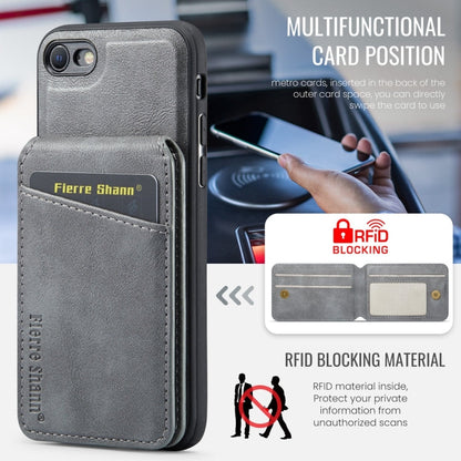 For iPhone SE 2022 / SE 2020 / 8 / 7 Fierre Shann Cowhide Vertical Flip Magnetic Card Holder Phone Case(Grey)