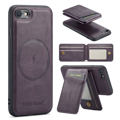 For iPhone SE 2022 / SE 2020 / 8 / 7 Fierre Shann Cowhide Vertical Flip Magnetic Card Holder Phone Case(Purple)