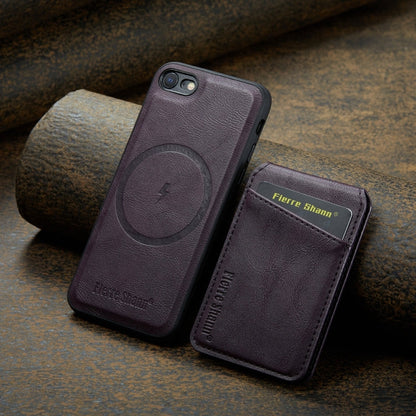 For iPhone SE 2022 / SE 2020 / 8 / 7 Fierre Shann Cowhide Vertical Flip Magnetic Card Holder Phone Case(Purple)