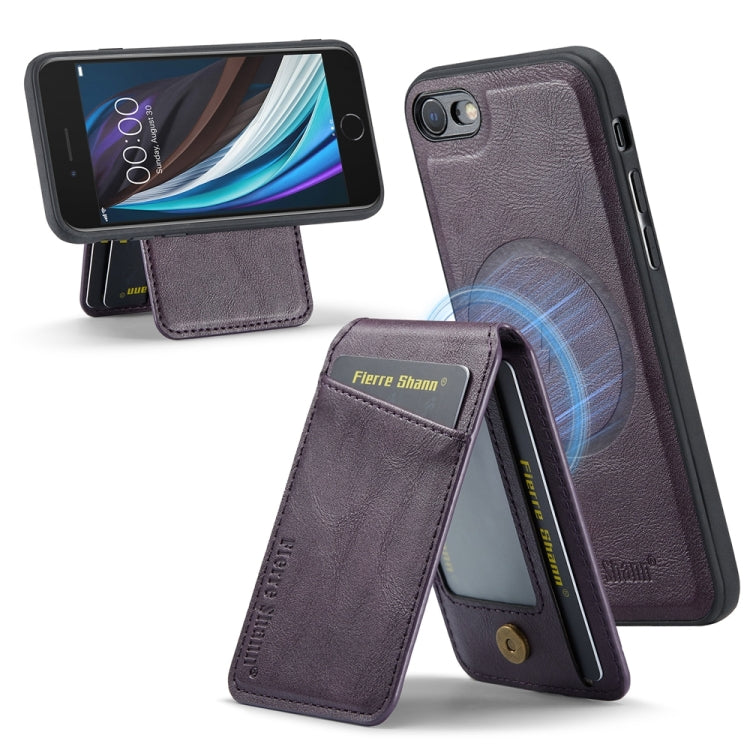 For iPhone SE 2022 / SE 2020 / 8 / 7 Fierre Shann Cowhide Vertical Flip Magnetic Card Holder Phone Case(Purple)
