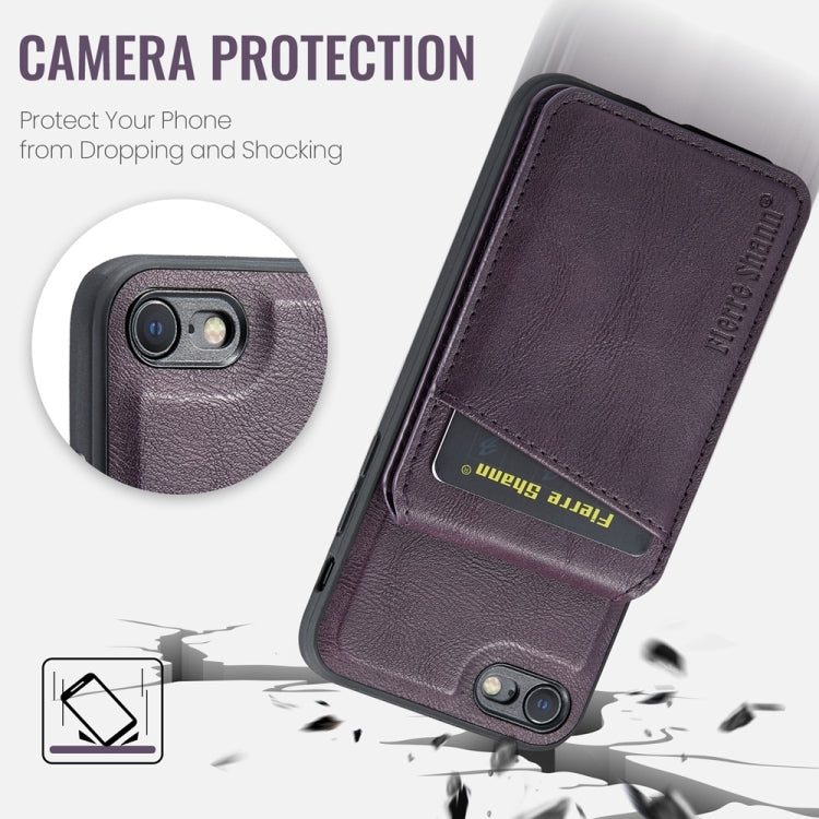 For iPhone SE 2022 / SE 2020 / 8 / 7 Fierre Shann Cowhide Vertical Flip Magnetic Card Holder Phone Case(Purple)