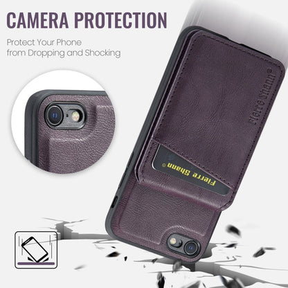 For iPhone SE 2022 / SE 2020 / 8 / 7 Fierre Shann Cowhide Vertical Flip Magnetic Card Holder Phone Case(Purple)