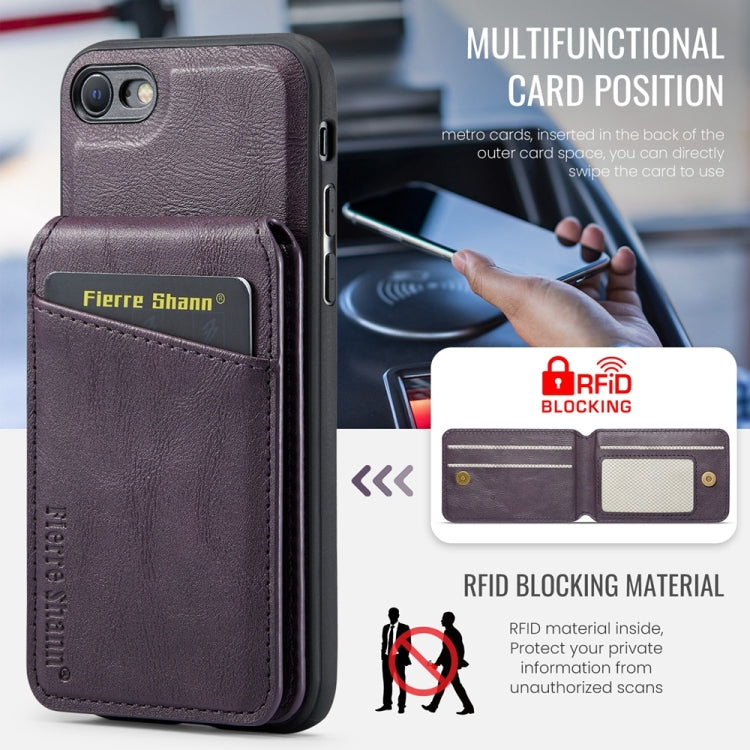 For iPhone SE 2022 / SE 2020 / 8 / 7 Fierre Shann Cowhide Vertical Flip Magnetic Card Holder Phone Case(Purple)