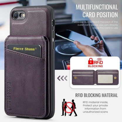 For iPhone SE 2022 / SE 2020 / 8 / 7 Fierre Shann Cowhide Vertical Flip Magnetic Card Holder Phone Case(Purple)