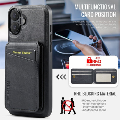 For iPhone 16 Plus Fierre Shann Cowhide Vertical Flip Magnetic Card Holder Phone Case(Black)
