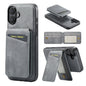 For iPhone 16 Plus Fierre Shann Cowhide Vertical Flip Magnetic Card Holder Phone Case(Grey)