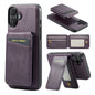 For iPhone 16 Plus Fierre Shann Cowhide Vertical Flip Magnetic Card Holder Phone Case(Purple)