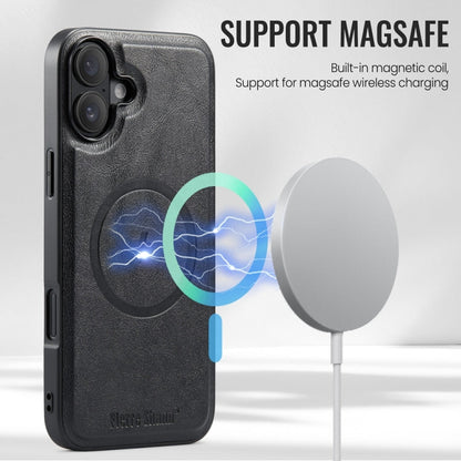 For iPhone 16 Fierre Shann Cowhide Vertical Flip Magnetic Card Holder Phone Case(Black)