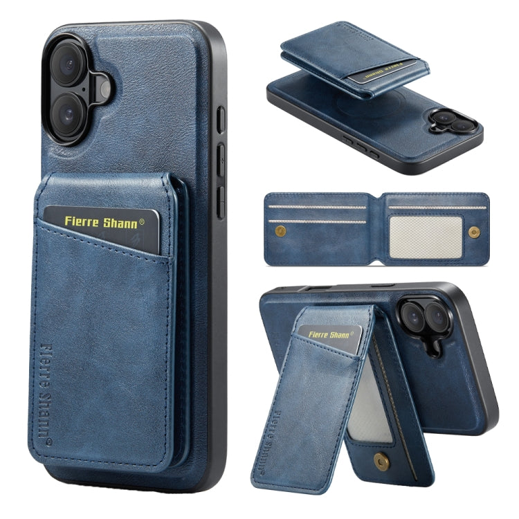Pour iPhone 16 Étui de téléphone à rabat vertical magnétique en cuir de vachette Fierre Shann (Bleu)