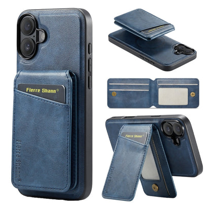 Pour iPhone 16 Étui de téléphone à rabat vertical magnétique en cuir de vachette Fierre Shann (Bleu)