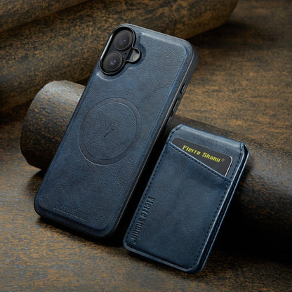 Pour iPhone 16 Étui de téléphone à rabat vertical magnétique en cuir de vachette Fierre Shann (Bleu)