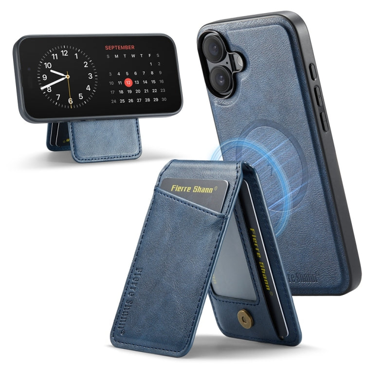 Pour iPhone 16 Étui de téléphone à rabat vertical magnétique en cuir de vachette Fierre Shann (Bleu)