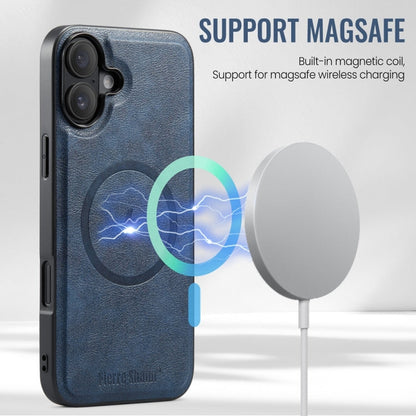 Pour iPhone 16 Étui de téléphone à rabat vertical magnétique en cuir de vachette Fierre Shann (Bleu)
