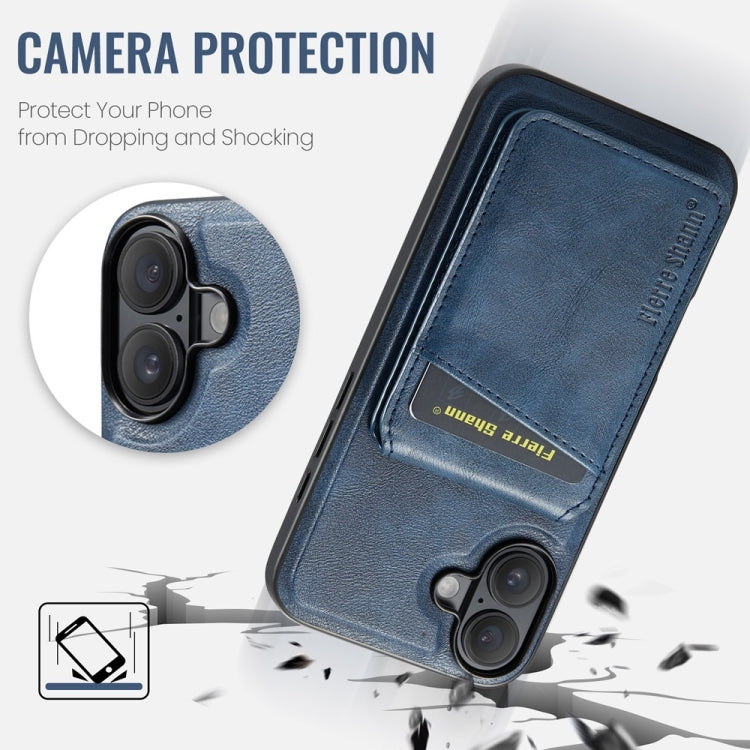 Pour iPhone 16 Étui de téléphone à rabat vertical magnétique en cuir de vachette Fierre Shann (Bleu)