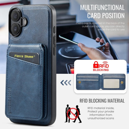 Pour iPhone 16 Étui de téléphone à rabat vertical magnétique en cuir de vachette Fierre Shann (Bleu)