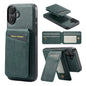 For iPhone 16 Fierre Shann Cowhide Vertical Flip Magnetic Card Holder Phone Case(Green)