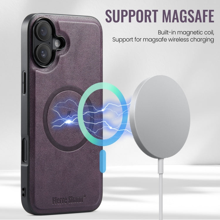 For iPhone 16 Fierre Shann Cowhide Vertical Flip Magnetic Card Holder Phone Case(Purple)