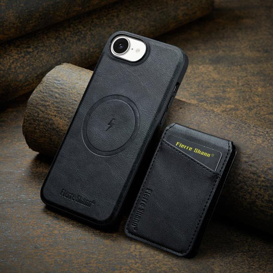 For iPhone 17e / 16e Fierre Shann Cowhide Vertical Flip Magnetic Card Holder Phone Case(Black)
