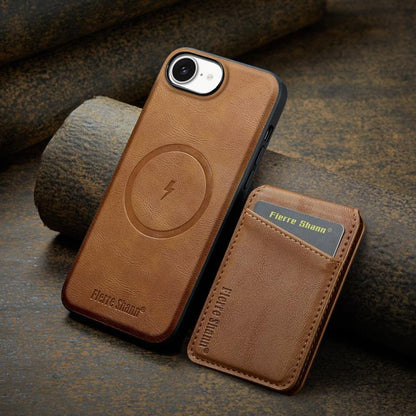 For iPhone 17e / 16e Fierre Shann Cowhide Vertical Flip Magnetic Card Holder Phone Case(Brown)