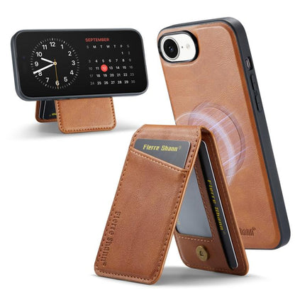 For iPhone 17e / 16e Fierre Shann Cowhide Vertical Flip Magnetic Card Holder Phone Case(Brown)