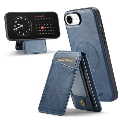For iPhone 17e / 16e Fierre Shann Cowhide Vertical Flip Magnetic Card Holder Phone Case(Blue)