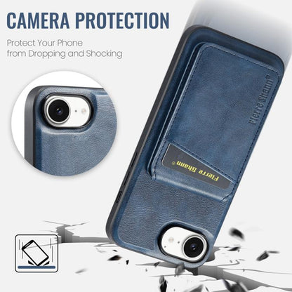 For iPhone 17e / 16e Fierre Shann Cowhide Vertical Flip Magnetic Card Holder Phone Case(Blue)