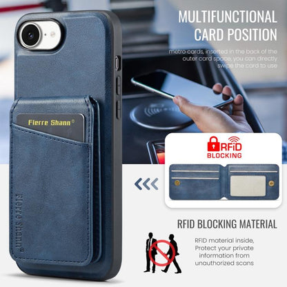 For iPhone 17e / 16e Fierre Shann Cowhide Vertical Flip Magnetic Card Holder Phone Case(Blue)