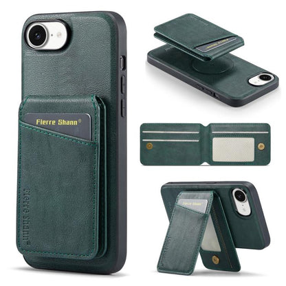 For iPhone 17e / 16e Fierre Shann Cowhide Vertical Flip Magnetic Card Holder Phone Case(Green)