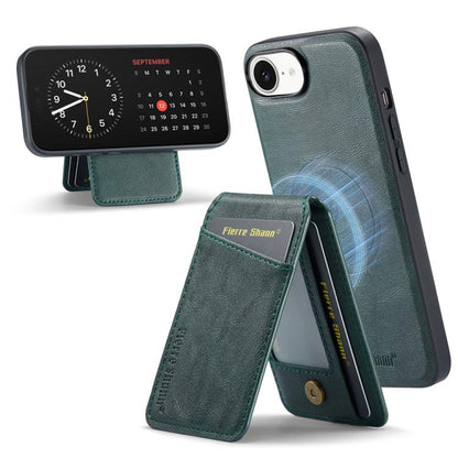 For iPhone 17e / 16e Fierre Shann Cowhide Vertical Flip Magnetic Card Holder Phone Case(Green)