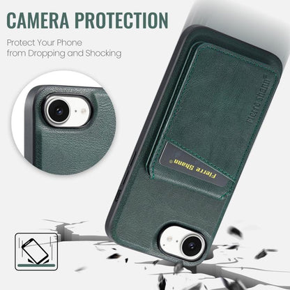 For iPhone 17e / 16e Fierre Shann Cowhide Vertical Flip Magnetic Card Holder Phone Case(Green)