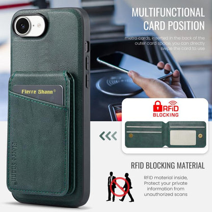 For iPhone 17e / 16e Fierre Shann Cowhide Vertical Flip Magnetic Card Holder Phone Case(Green)