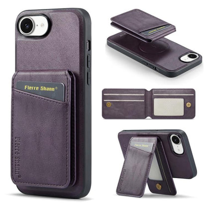 For iPhone 17e / 16e Fierre Shann Cowhide Vertical Flip Magnetic Card Holder Phone Case(Purple)