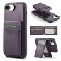 For iPhone 17e / 16e Fierre Shann Cowhide Vertical Flip Magnetic Card Holder Phone Case(Purple)