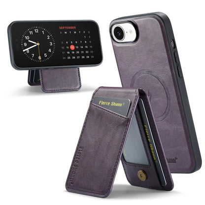 For iPhone 17e / 16e Fierre Shann Cowhide Vertical Flip Magnetic Card Holder Phone Case(Purple)