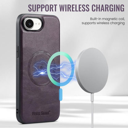 For iPhone 17e / 16e Fierre Shann Cowhide Vertical Flip Magnetic Card Holder Phone Case(Purple)