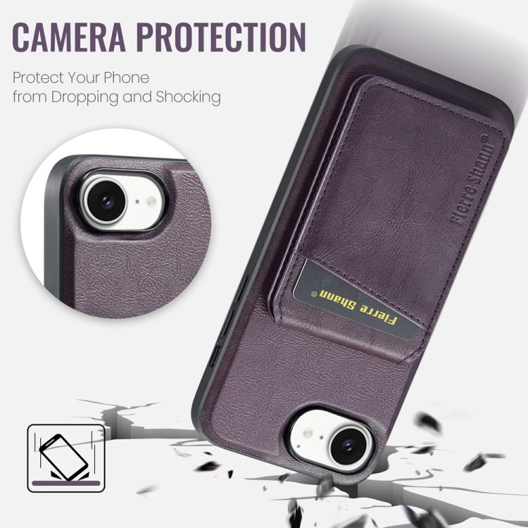 For iPhone 17e / 16e Fierre Shann Cowhide Vertical Flip Magnetic Card Holder Phone Case(Purple)