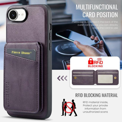 For iPhone 17e / 16e Fierre Shann Cowhide Vertical Flip Magnetic Card Holder Phone Case(Purple)