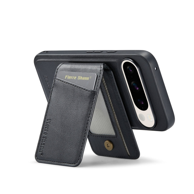 For Google Pixel 9 Pro Fierre Shann Cowhide Vertical Flip Magnetic Card Holder Phone Case(Black)