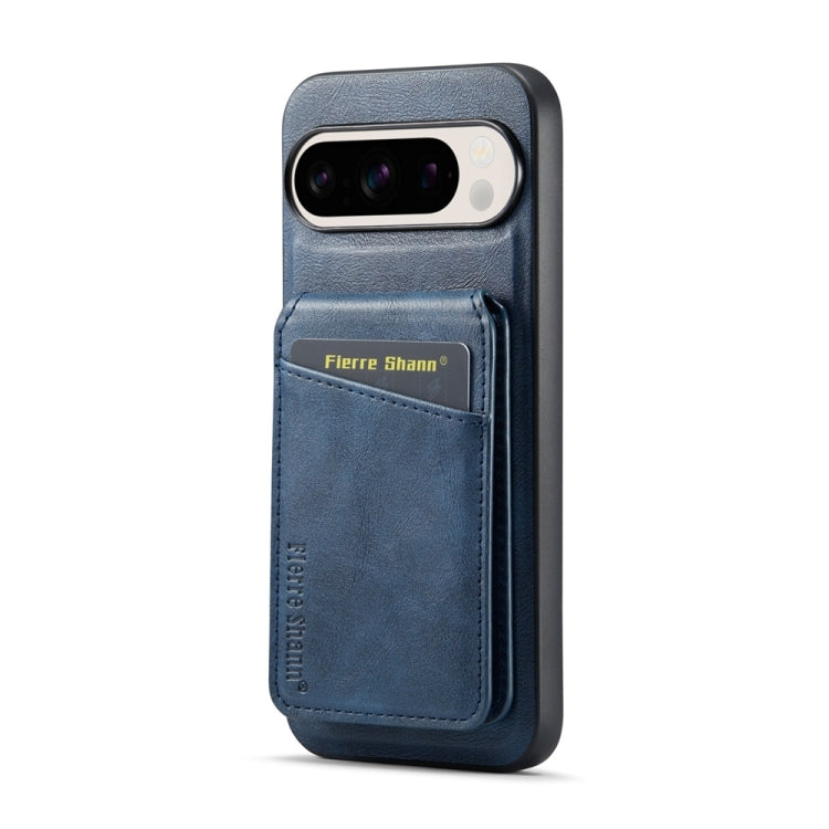 Pour Google Pixel 9 Pro Fierre Shann Étui de téléphone à rabat vertical en cuir de vachette avec porte-cartes magnétique (bleu)