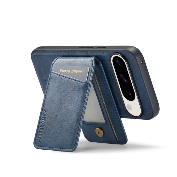 Pour Google Pixel 9 Pro Fierre Shann Étui de téléphone à rabat vertical en cuir de vachette avec porte-cartes magnétique (bleu)
