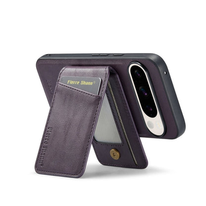 For Google Pixel 9 Pro Fierre Shann Cowhide Vertical Flip Magnetic Card Holder Phone Case(Purple)