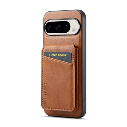 Pour étui de téléphone Google Pixel 9 Fierre Shann en cuir de vachette à rabat vertical magnétique avec porte-cartes (marron)