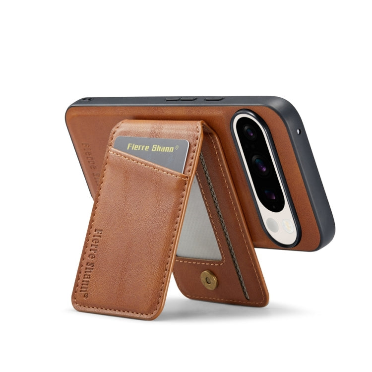 Pour étui de téléphone Google Pixel 9 Fierre Shann en cuir de vachette à rabat vertical magnétique avec porte-cartes (marron)