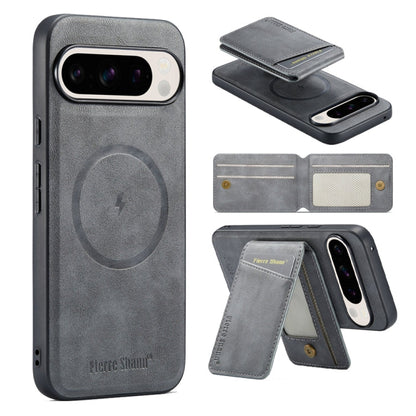 Pour Google Pixel 9 Fierre Shann Étui de téléphone à rabat vertical magnétique en cuir de vachette (gris)