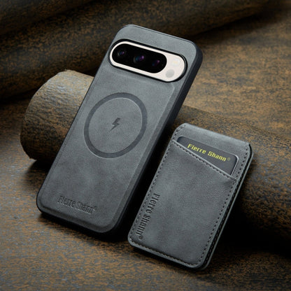 Pour Google Pixel 9 Fierre Shann Étui de téléphone à rabat vertical magnétique en cuir de vachette (gris)