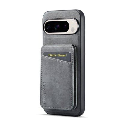 Pour Google Pixel 9 Fierre Shann Étui de téléphone à rabat vertical magnétique en cuir de vachette (gris)